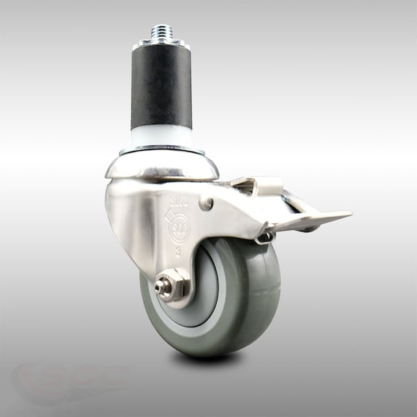 3 Inch 316SS Gray Poly Swivel 1-5/8 Inch Expanding Stem Caster Lock Brake SCC